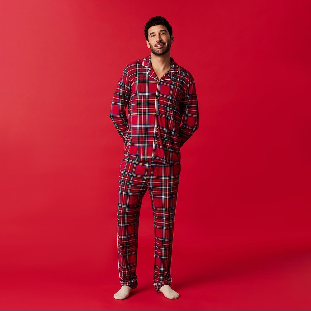 Posh Peanut Men's Red Tartan Pajama Set, XL